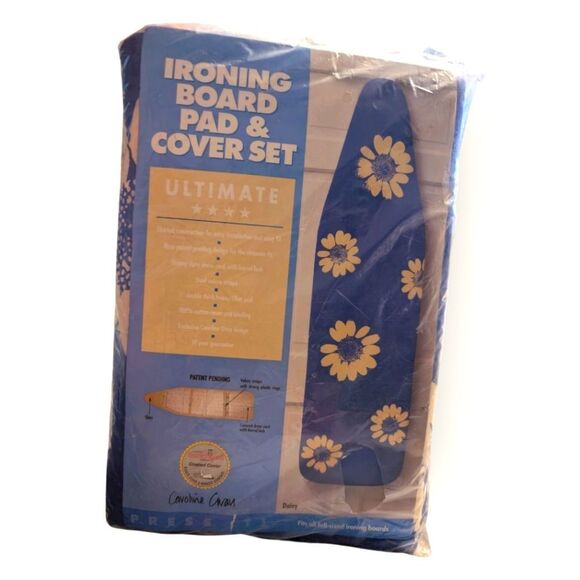 90s Vintage  Caroline Gray Blue White Daisy Flower ‎ Ironing Board Cover NIP - Picture 1 of 10